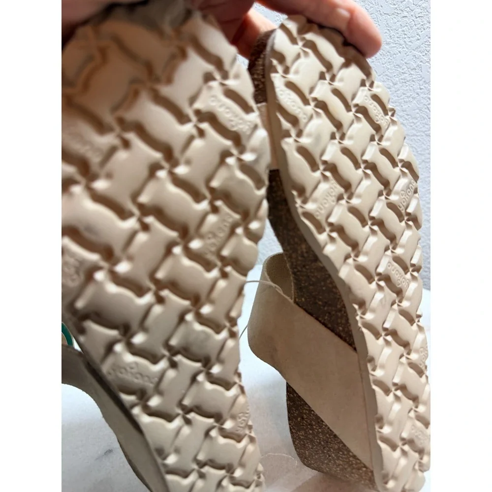 Yokono Womens Beige Suede Leather Cork Wedge‎ Buckle Slide Sandals Size 9 Spain